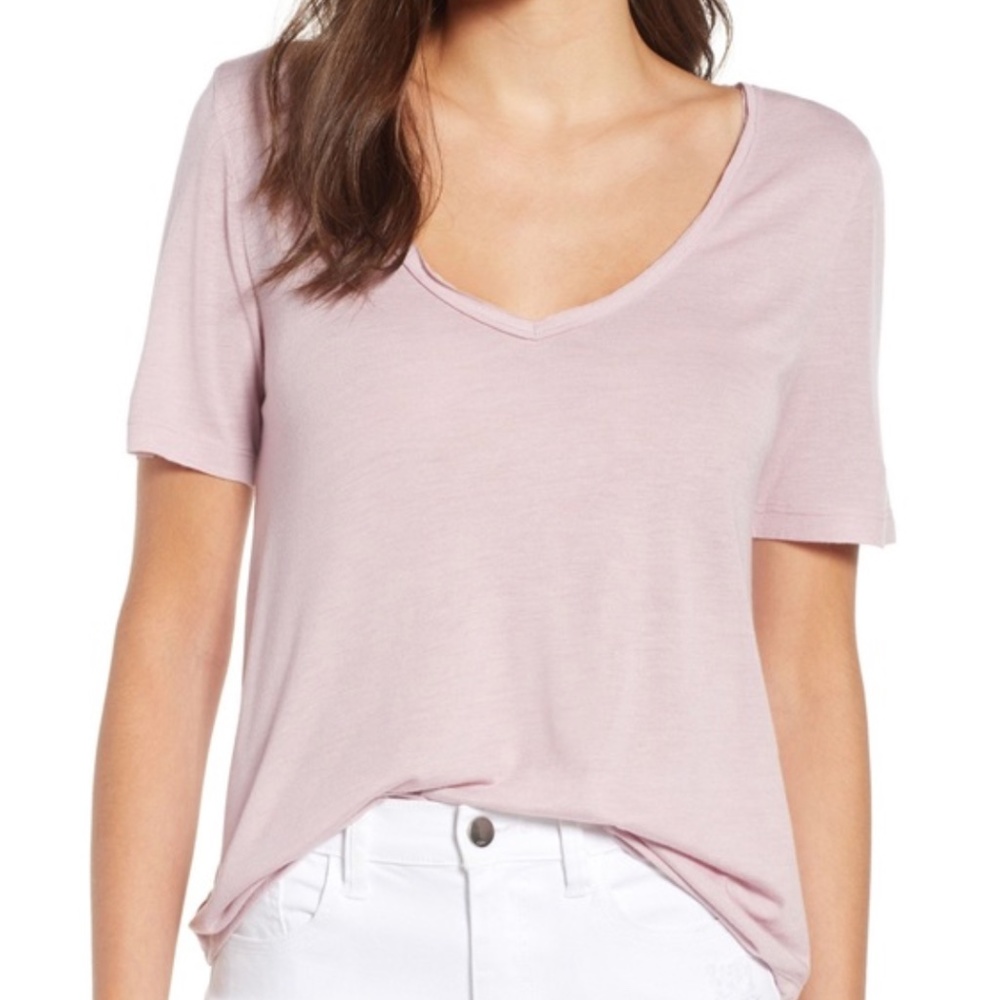 BP Raw-Edge V Neck Blush Tee
